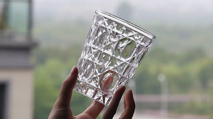 JP-045 Clear Crystal Glass Highball Glass Tumblers---Hand engraved big diamond Patterns